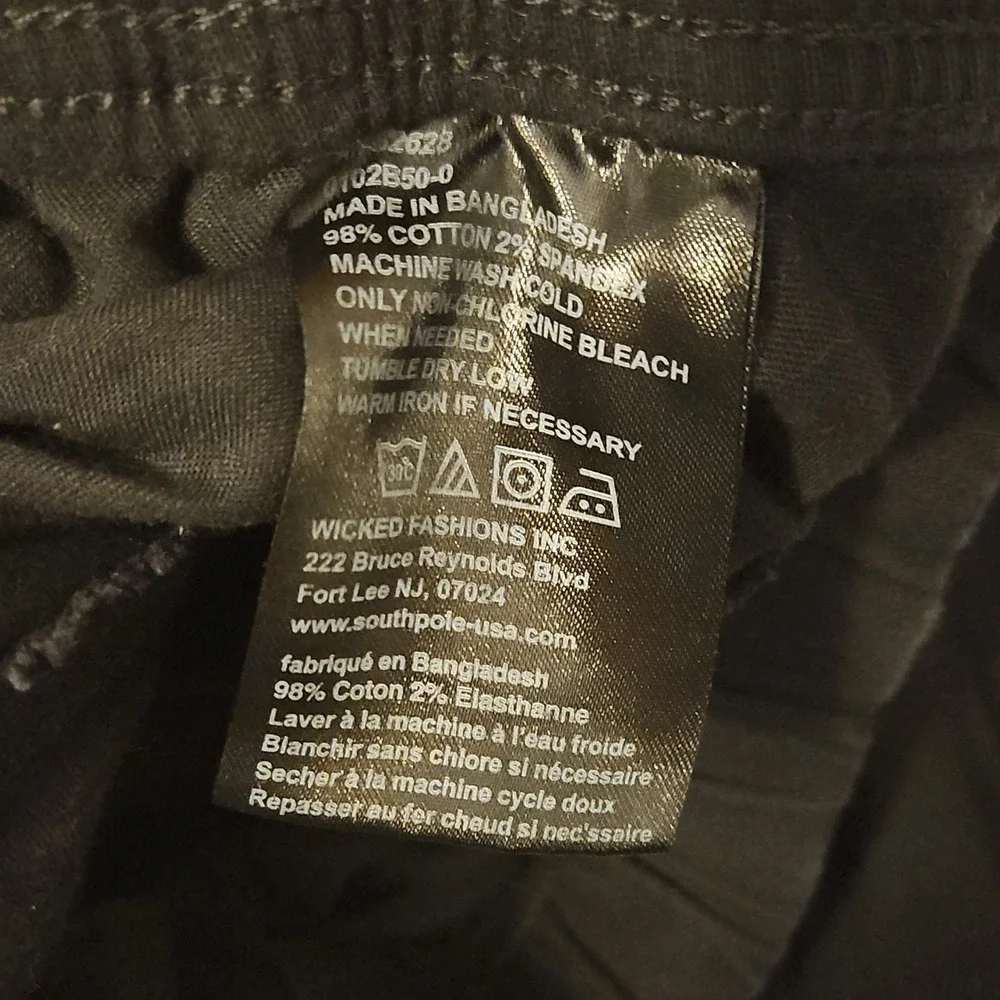 WT02 Men's Black Jogger Pants Cotton Spandex Size M Elastic Waist Tapered